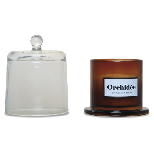 Geurkaars - orchidee- met glazen stolp