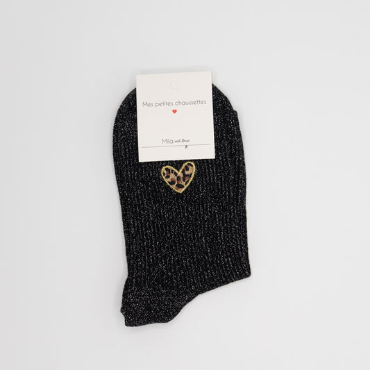 Zwarte hippe sokken met tijgerhartje