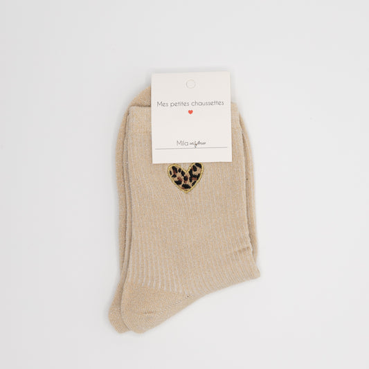 Beige hippe sokken met tijgerhartje