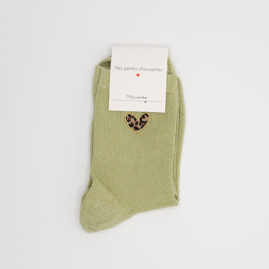 Lichtgroene hippe sokken met tijgerhartje