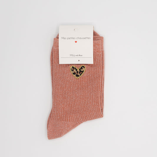 Roze hippe sokken met tijgerhartje