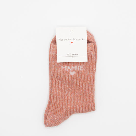 Roze hippe sokken met opschrift MAMIE