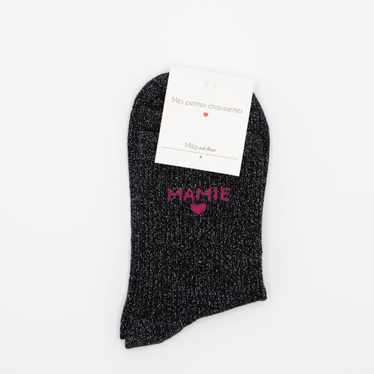 Zwarte hippe sokken met opschrift MAMIE