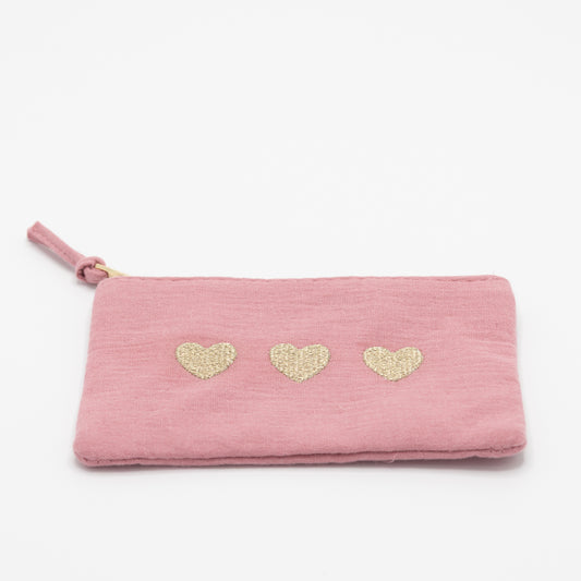 Etui Roze - Gouden hartjes