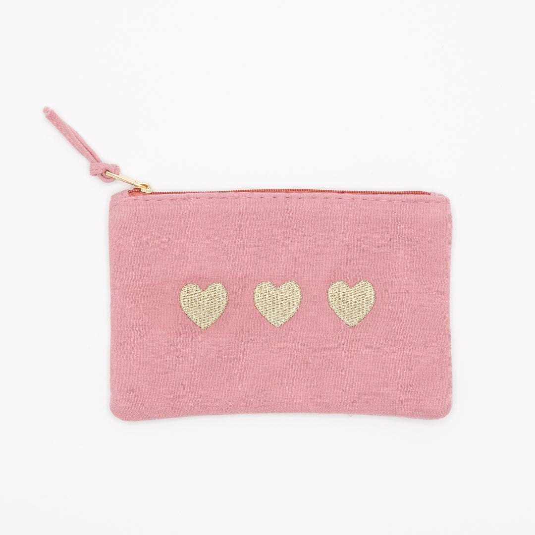 Etui Roze - Gouden hartjes