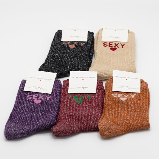 Beige hippe sokken met opschrift SEXY