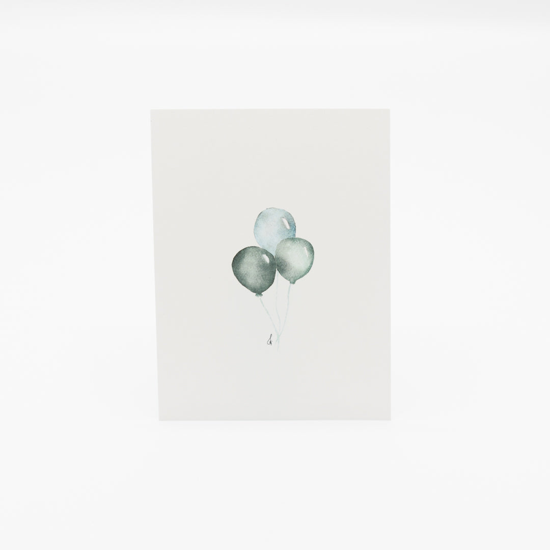Wenskaart met blauwe ballonnen