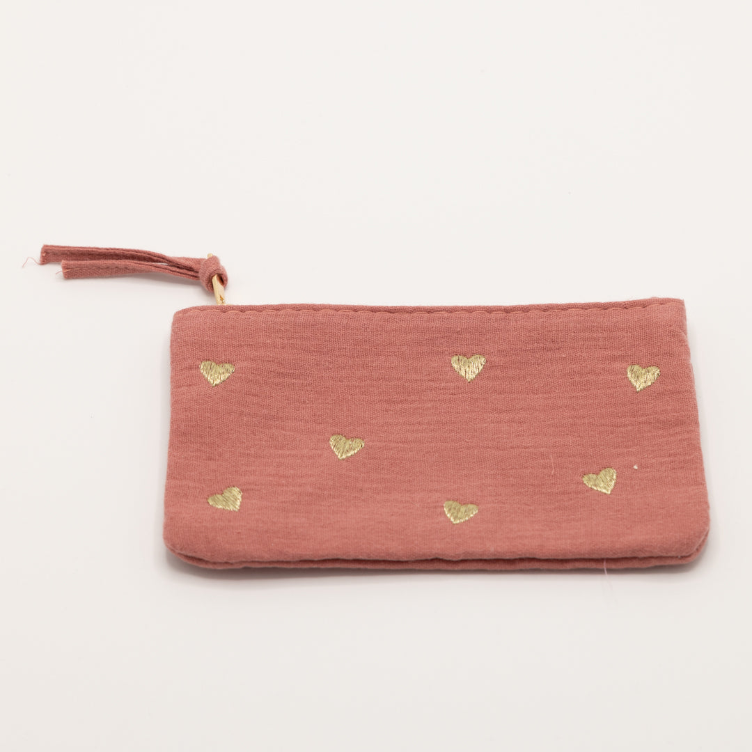 Etui met gouden hartjes (roze)