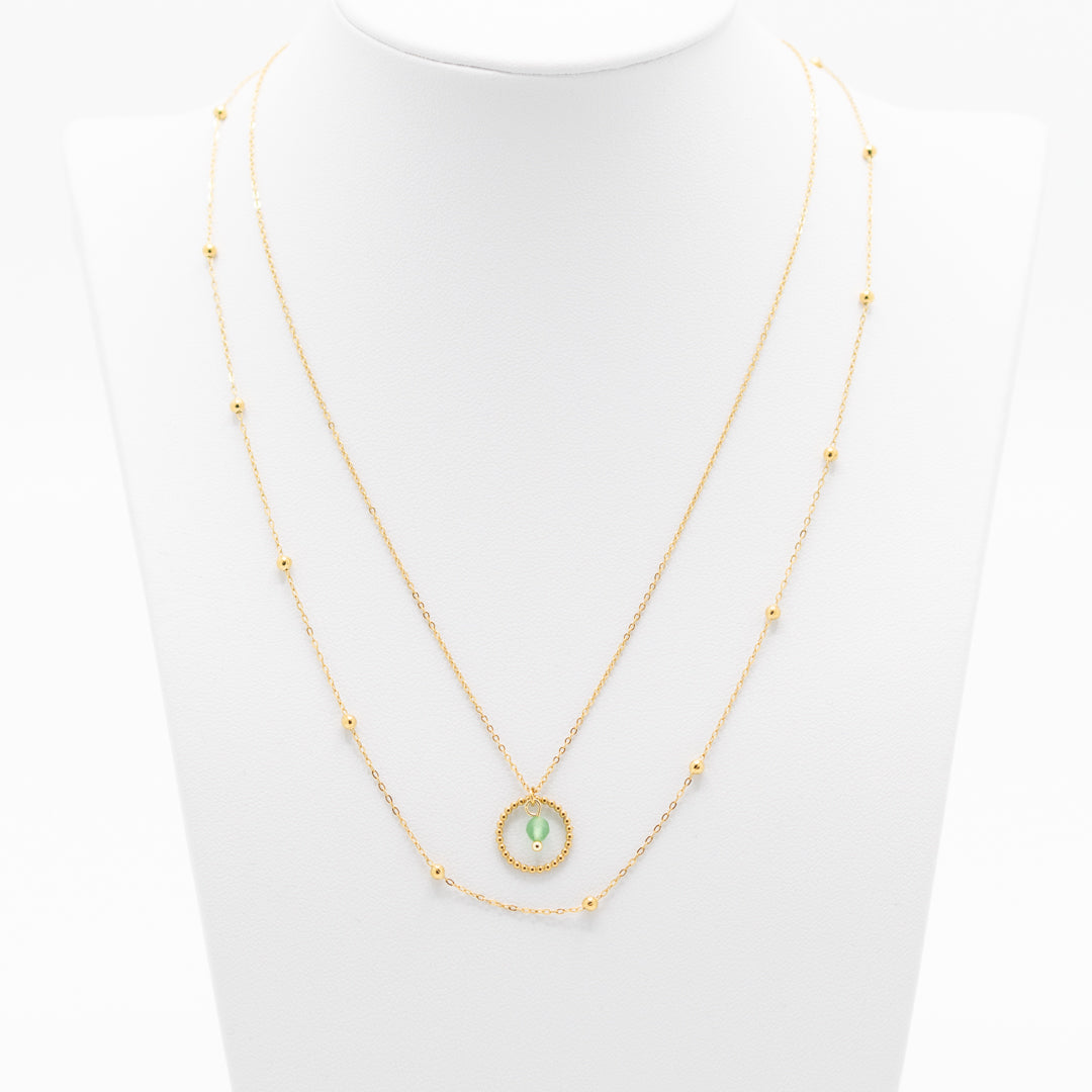 Dubbele ketting met groen steentje