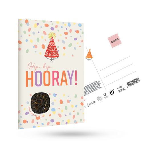 Wenskaart "hip hip hooray" - met thee