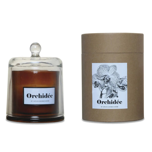 Geurkaars - orchidee- met glazen stolp