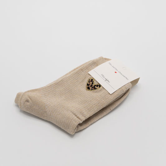 Beige hippe sokken met tijgerhartje
