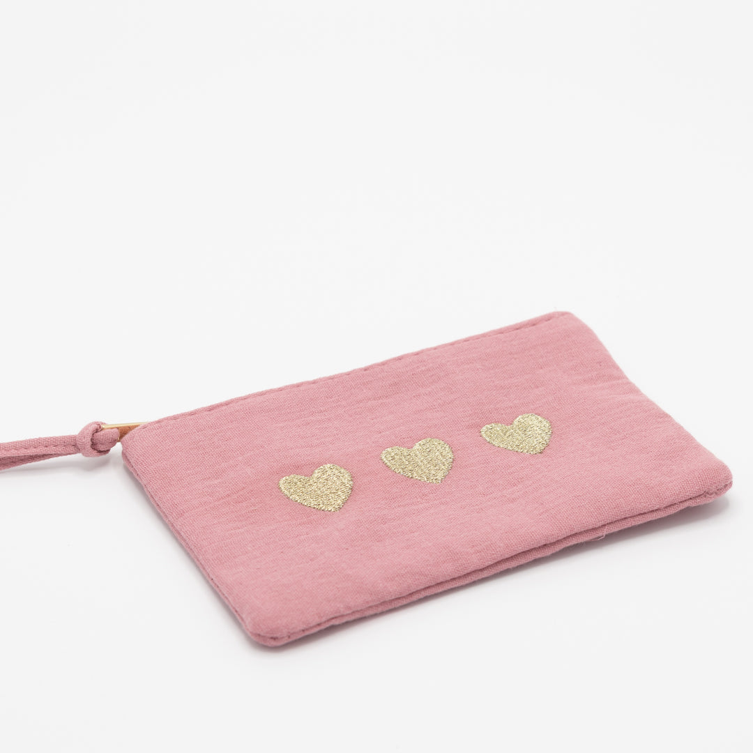 Etui Roze - Gouden hartjes