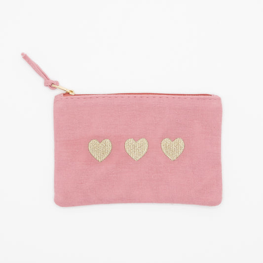 Etui Roze - Gouden hartjes