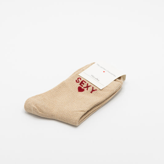 Beige hippe sokken met opschrift SEXY