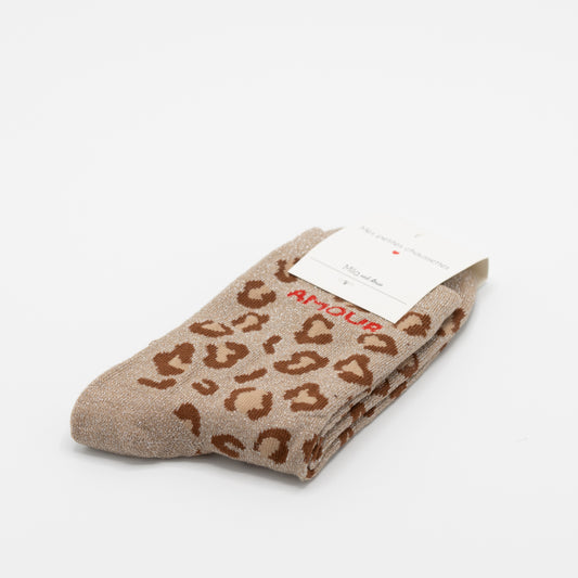 Beige/ecru, hippe sokken met opschrift AMOUR
