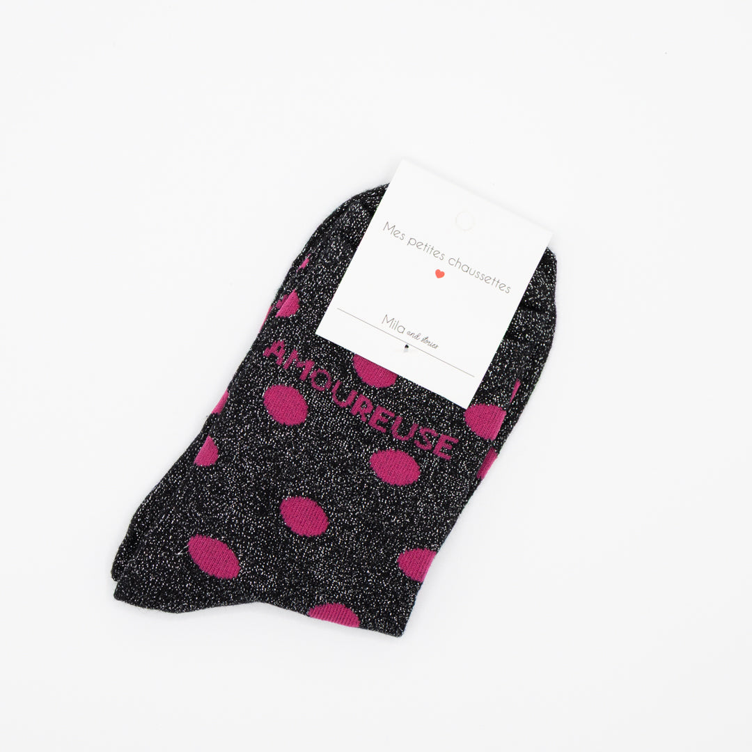 Zwarte, hippe sokken met opschrift AMOUREUSE