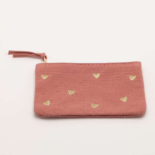 Etui met gouden hartjes (roze)