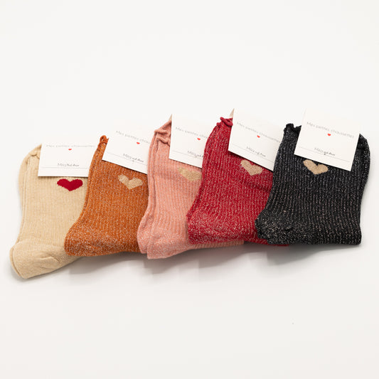 Rood/bordeaux, hippe sokken met gouden hartje