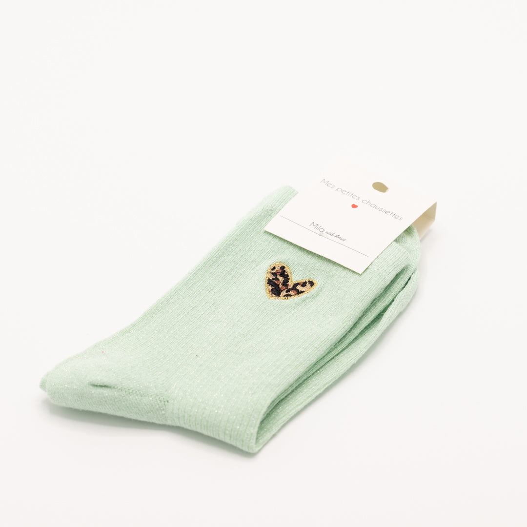 Groene, hippe sokken met tijgerhartje