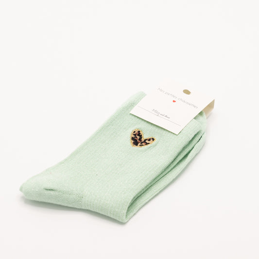 Groene, hippe sokken met tijgerhartje