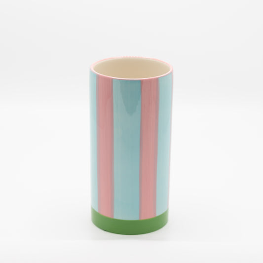 Blauw, roze gestreepte vaas