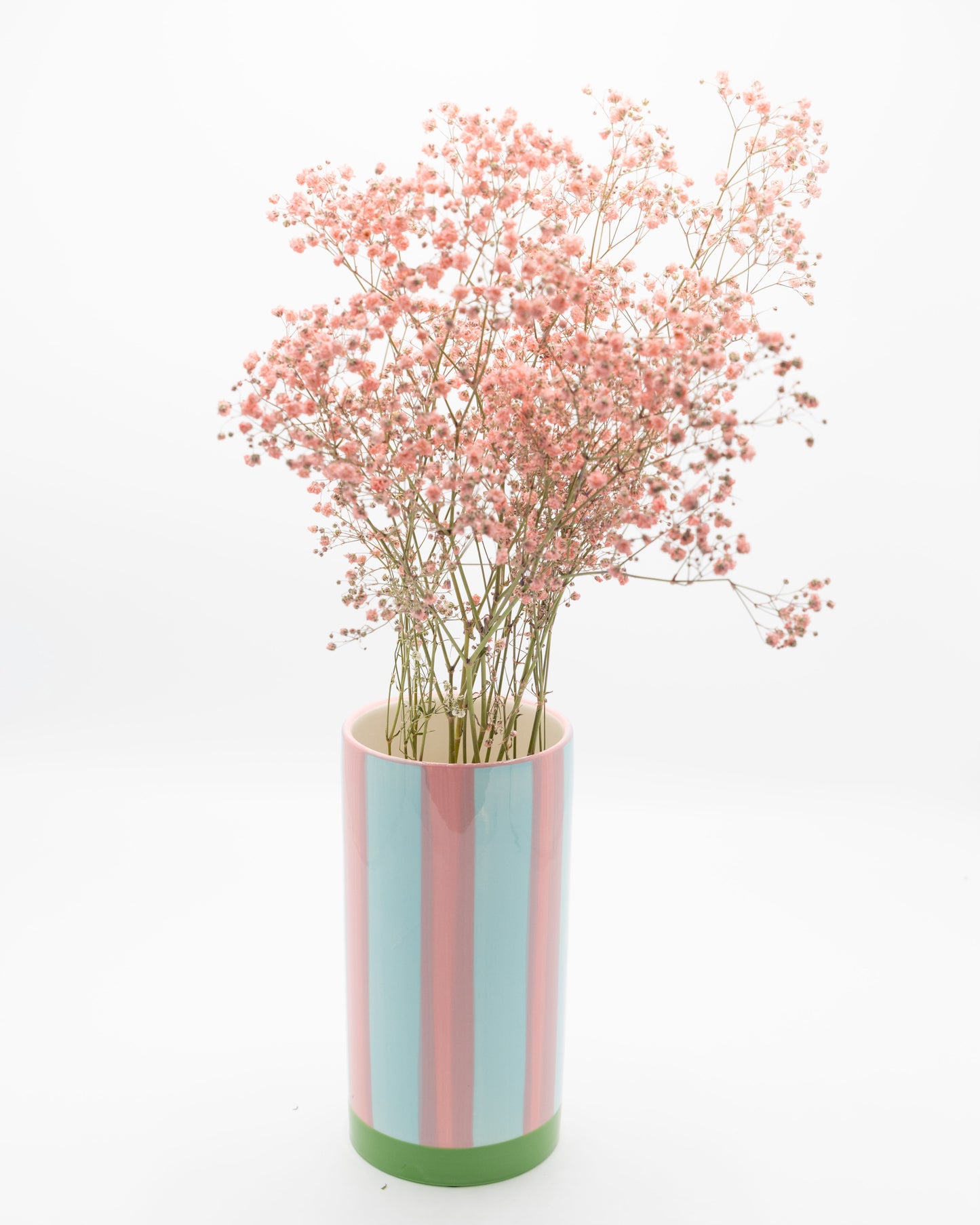 Blauw, roze gestreepte vaas