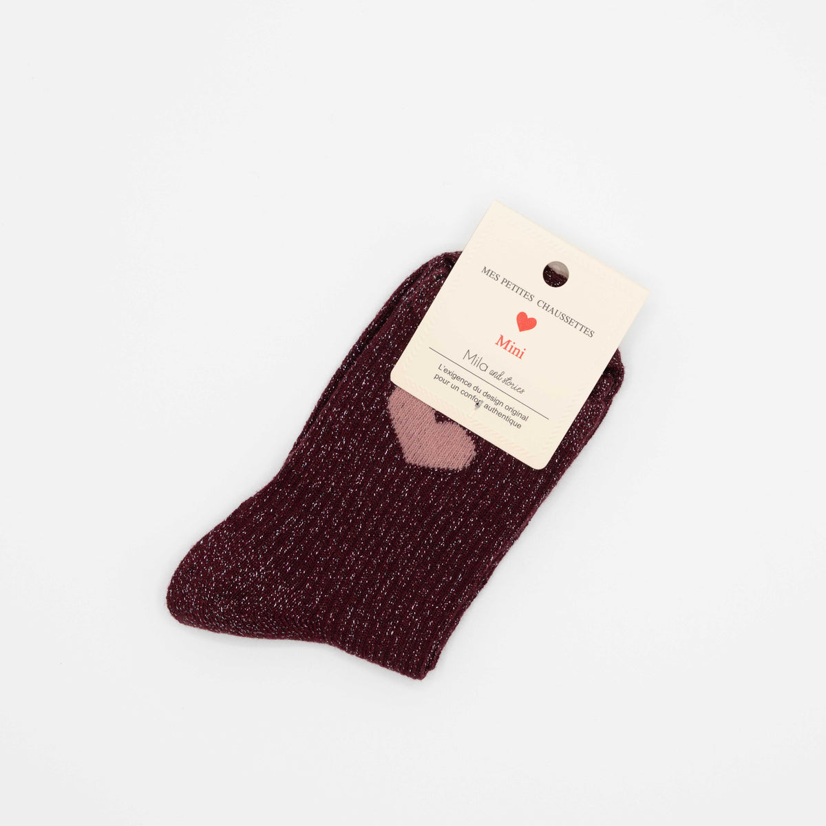Burgundy, hippe kindersokken met hartje, maat 27-30