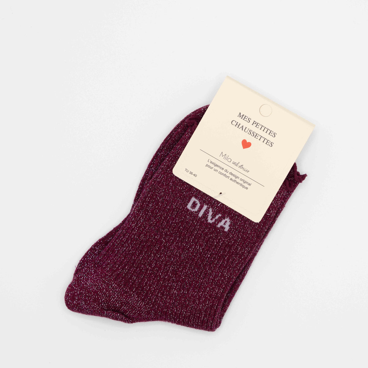 Burgundy, hippe sokken met opschrift DIVA