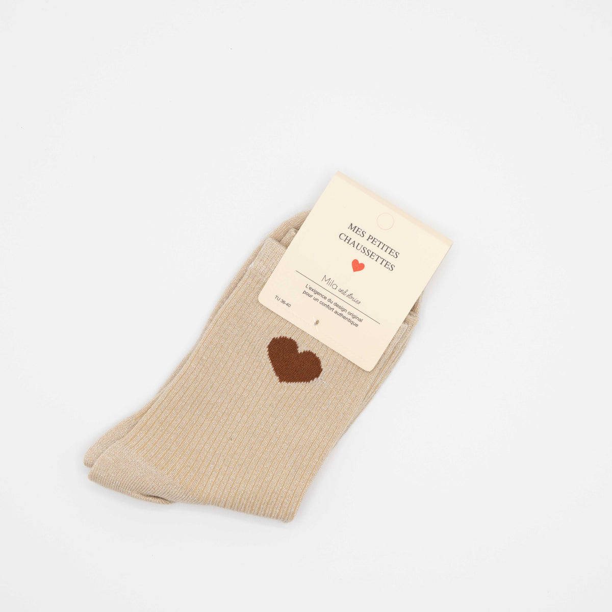 Beige, hippe sokken met hartje