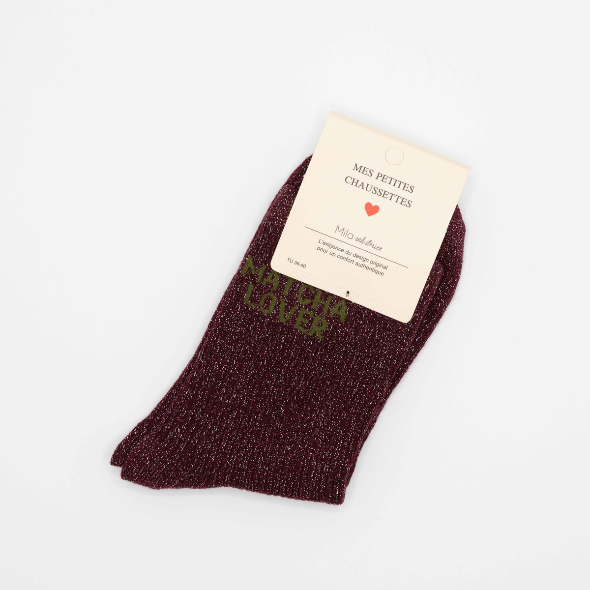 Burgundy, hippe sokken met opschrift MATCHA LOVER